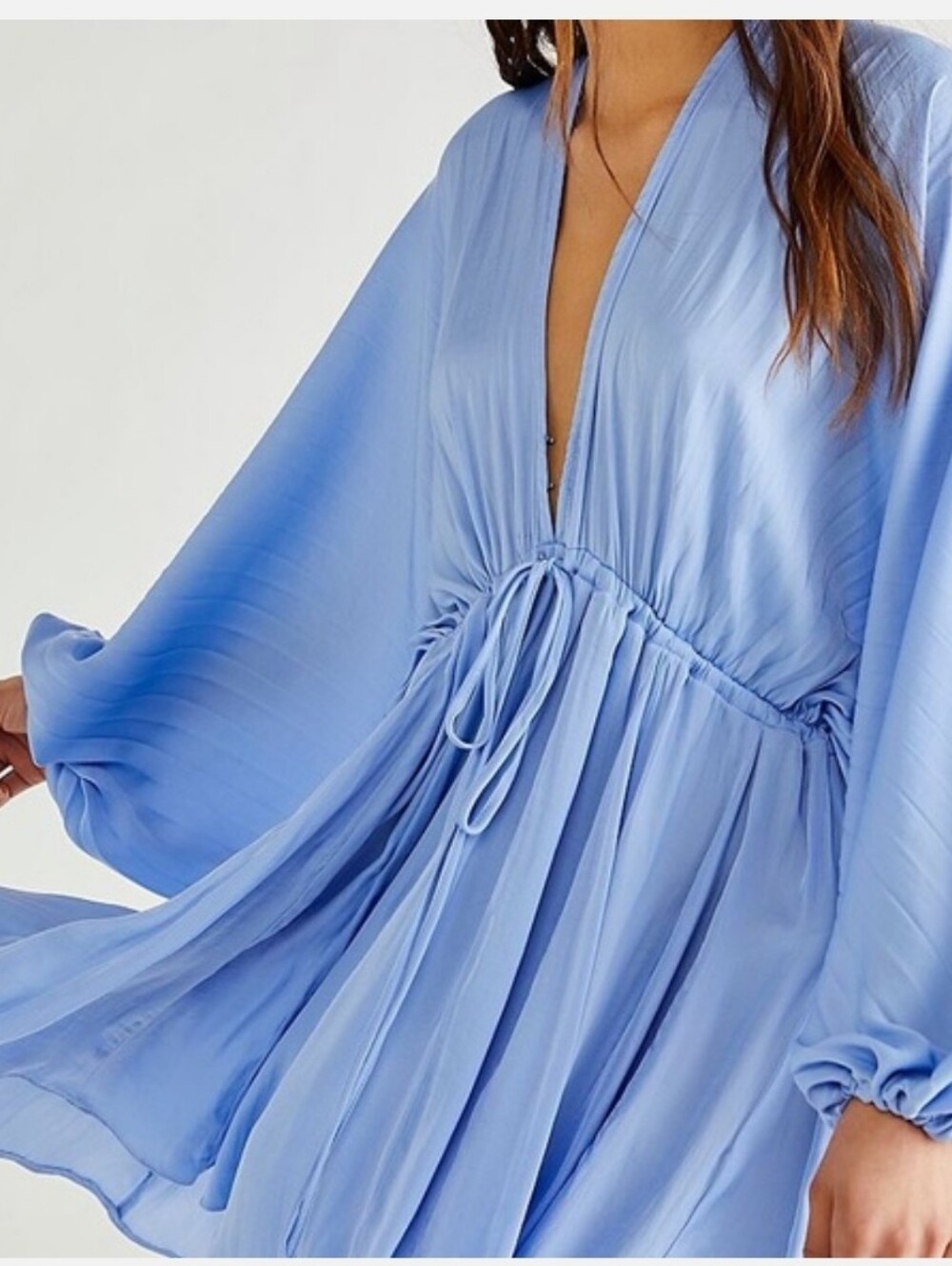 Free People Boho Light Blue/Periwinkle V-Neck Tie-Back Mini Dress Size S